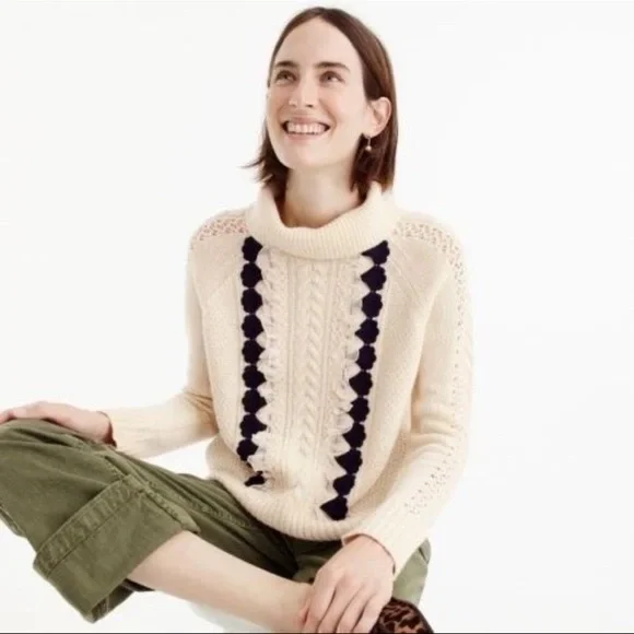 J. Crew cowl neck sweater in cream with navy/lace detail Size XL PRELOVED - Picture 3 of 9